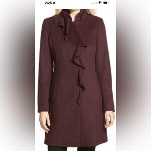 Dkny Red Ruffled Sheath Dress Long Sleeve